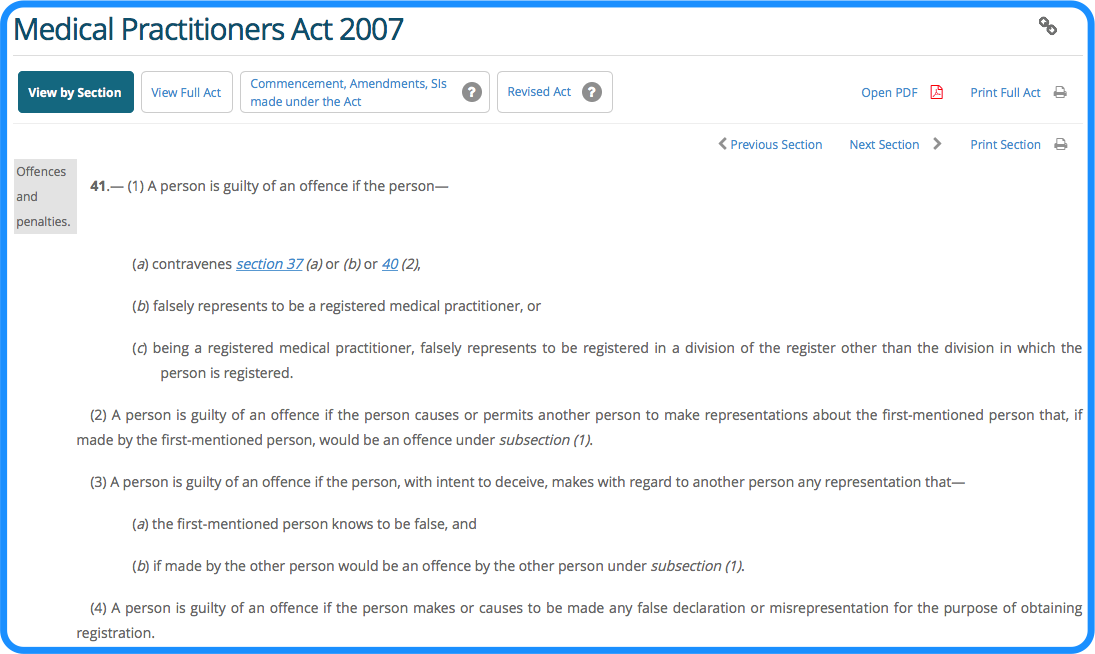  section 41 of the Medical Practitioners Act 2007.